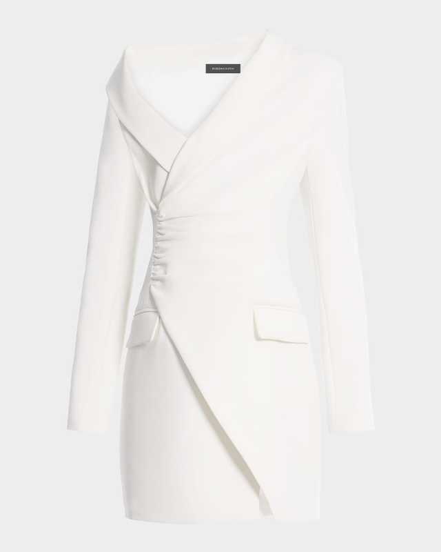 Ruched One-Shoulder Blazer Mini Dress